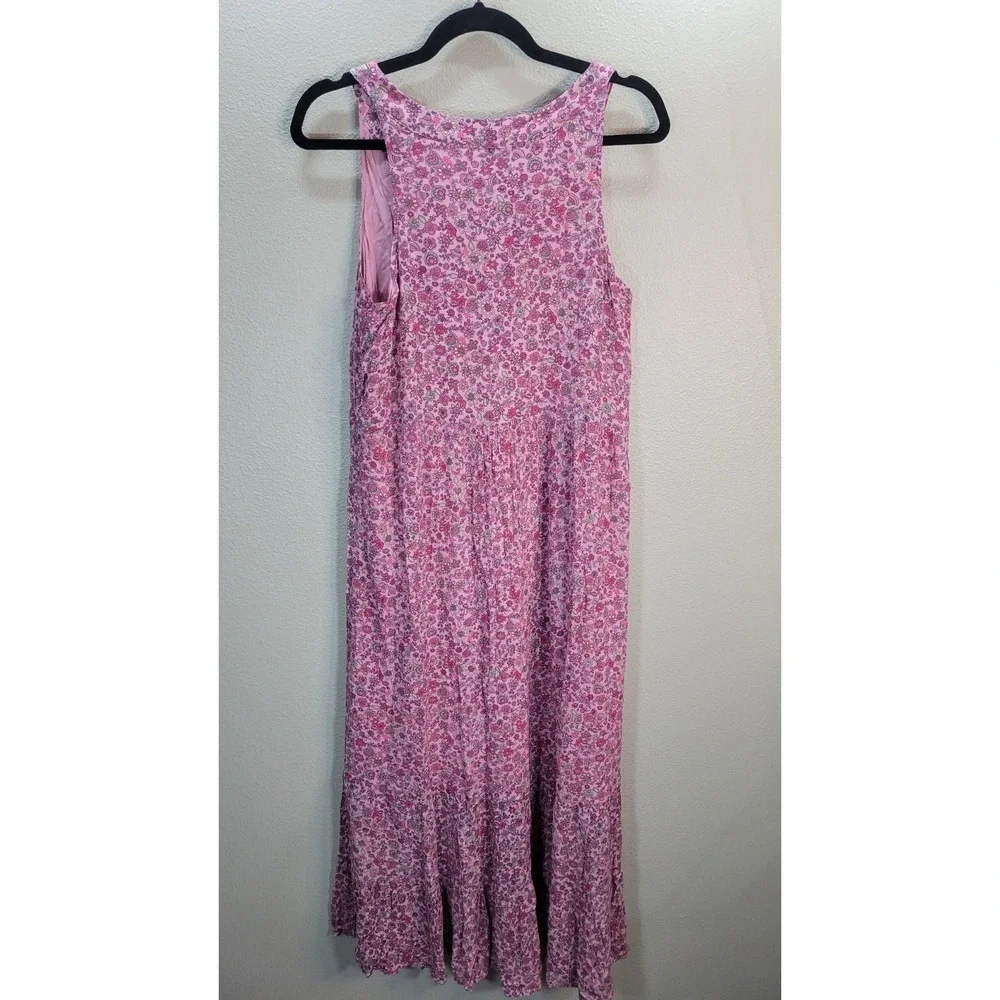 J.Jill Pink Floral Maxi Dress Size M Sleeveless Boho Tiered Rayon Cottagecore